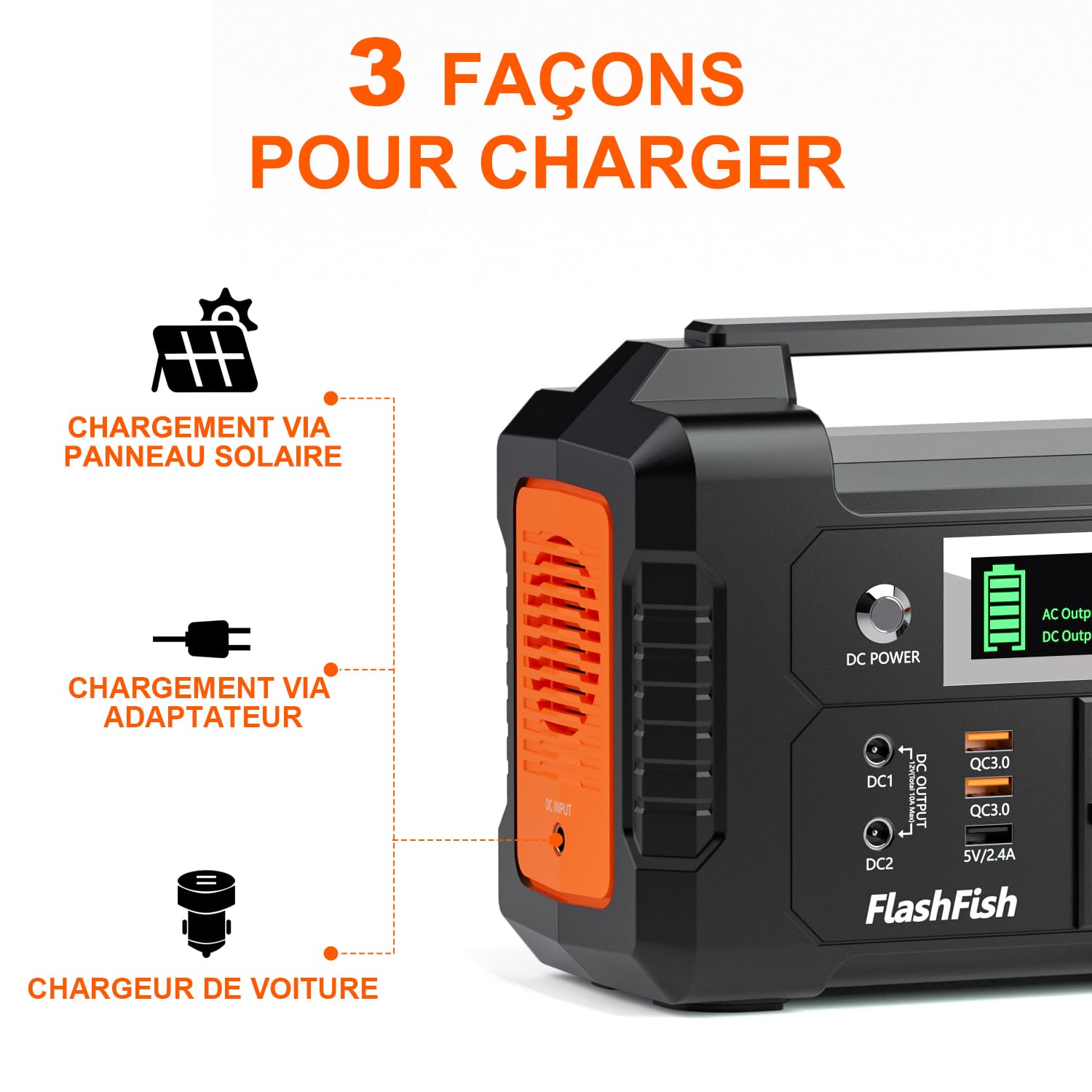 FlashFish 151Wh Station Électrique avec Panneau Solaire 100W, Générateur Électrique Portable 200W Avec 230V AC/DC/USB/type C, Kit Complet, Générateur Solaire Pour camping, voyages et Urgences
