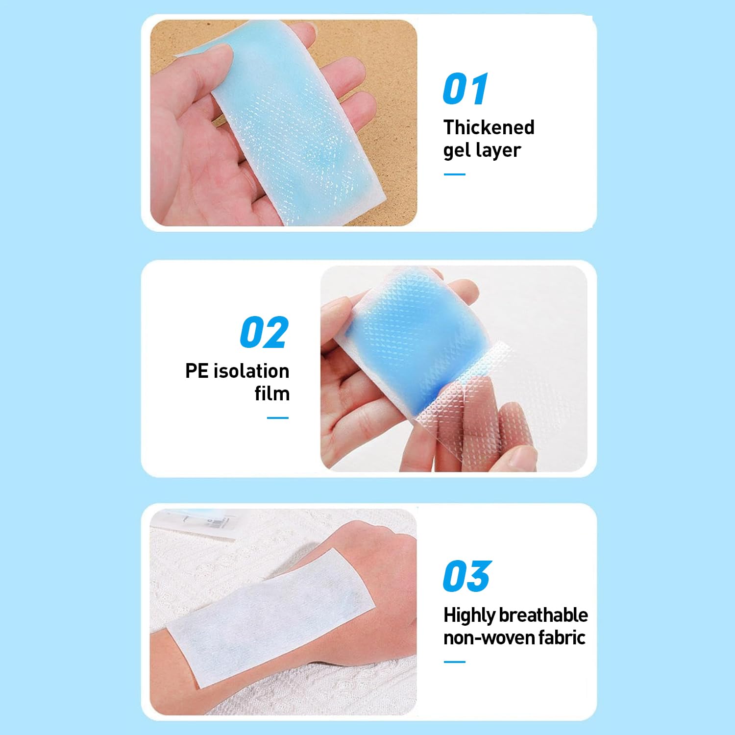 50 Pezzi Febbre Gel di Raffreddamento, Patch di Raffreddamento, Alleviare la Stanchezza, Febbre per la del Bambino Adulto Viso, Testa, Occhi Stanchi