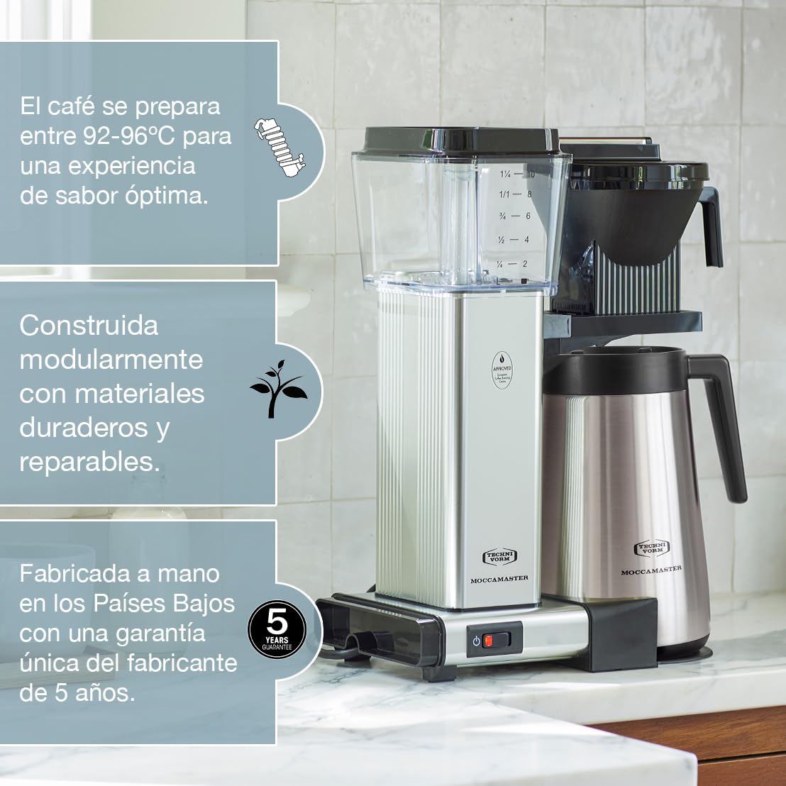 Moccamaster KBGT, Cafetera de filtro, Jarra térmica, Polished, 1.25L