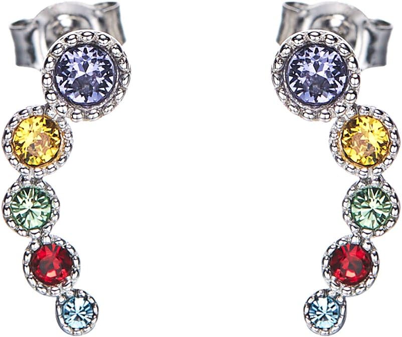 Mayfer S925 sterling silver earrings for women embelished with beautiful crystals., Sterling Silver