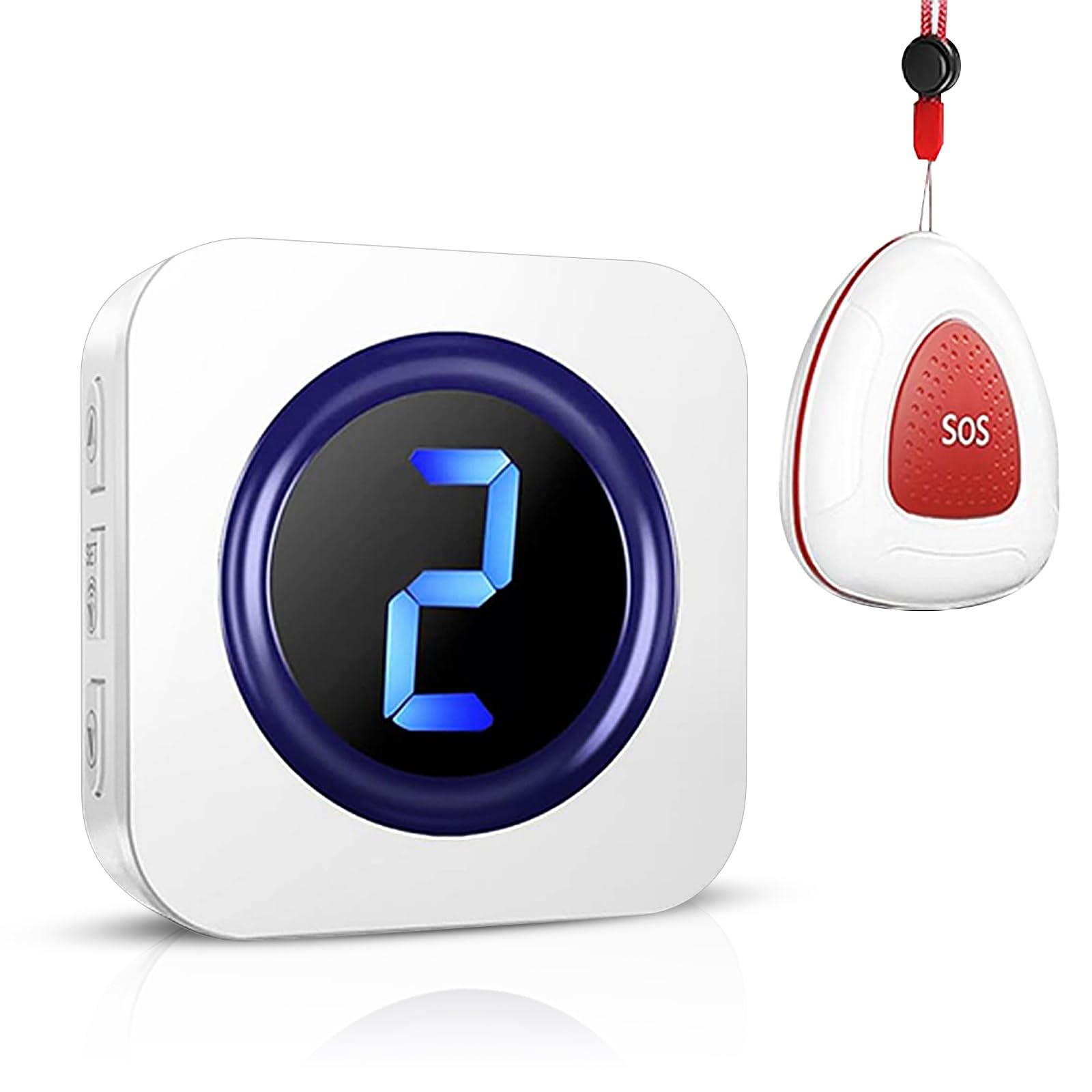 Alarme Personne Agee, Bracelet Alarme, Bouton D'appel d'urgence sans Fil 300cm, Bouton D'alarme pour Appel Infirmière, Personnes Âgées, Patients, Appel d'urgence, 1 Récepteur+1 Émetteur