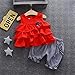 Toddler Kids Baby Girls Ruffles Flowers Tops Solid Ruched Shorts Pants Outfits Teen Fashion Outfits (Red, 100)