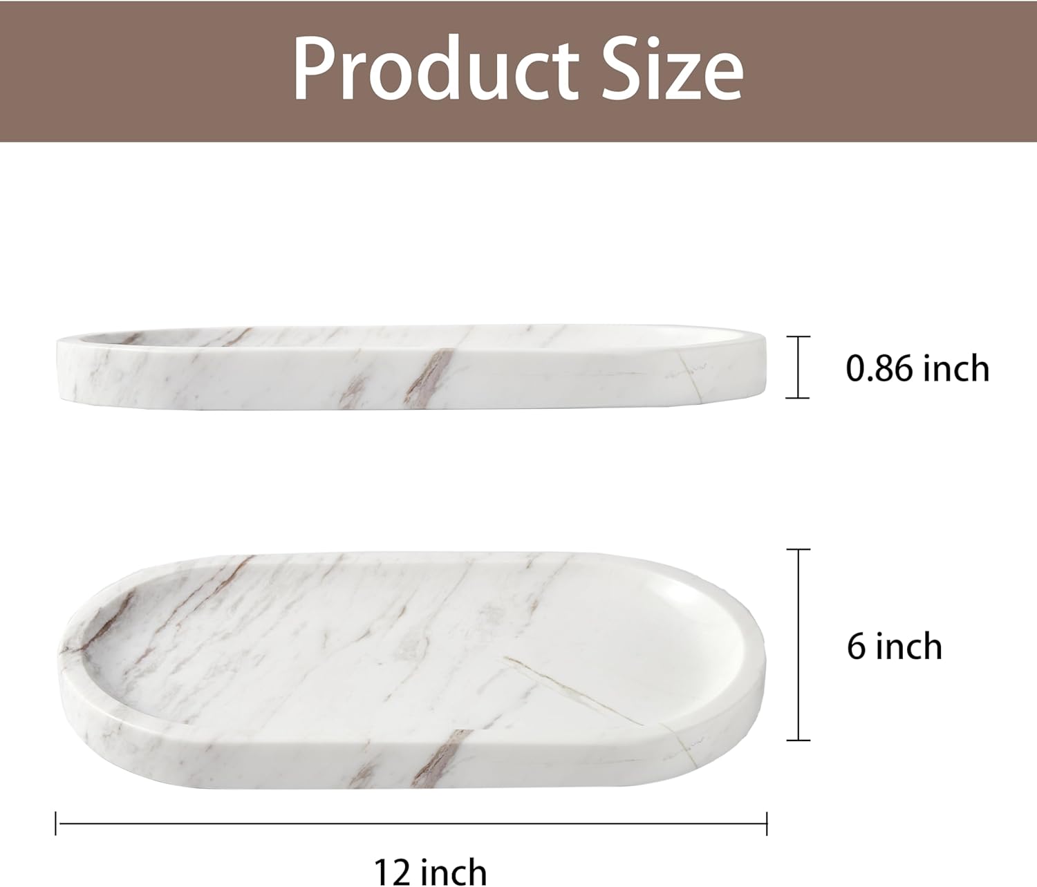 Denique Natural Marble Bathroom Tray, 12"x6" Vanity Tray White Marble Decorative Tray, Countertop Organizer for Perfume & Candles, Jewelry Dish Ring Holder for Bathroom Counter, Vanity, Dresser - Image 2