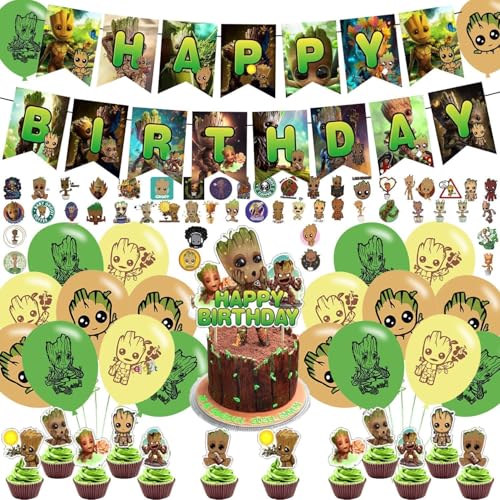 Karg Groot Cartoon Birthday Decorations with Banner