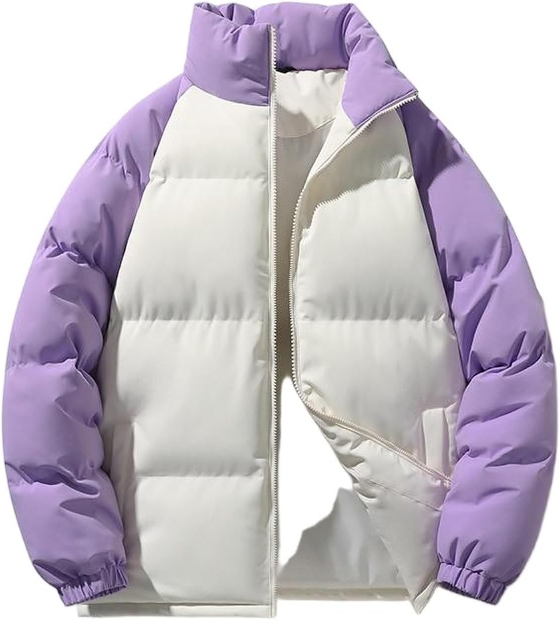 Mens Puffer Jacket Fashion Preppy Color Block Down Jackets Winter Windproof Stand Collar Thicken Warm Coats, M-3XL