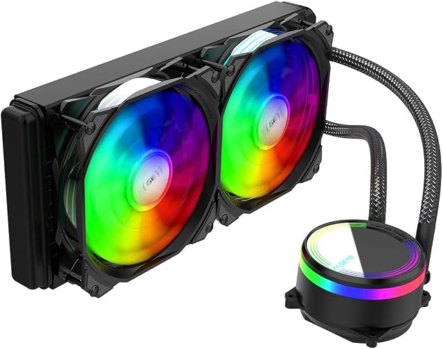 ALSEYE M240 Liquid CPU Cooler, ARGB AIO CPU Liquid Cooler with 240mm Radiator and Dual 120mm Max Series ARGB & PWM Fans (Black)