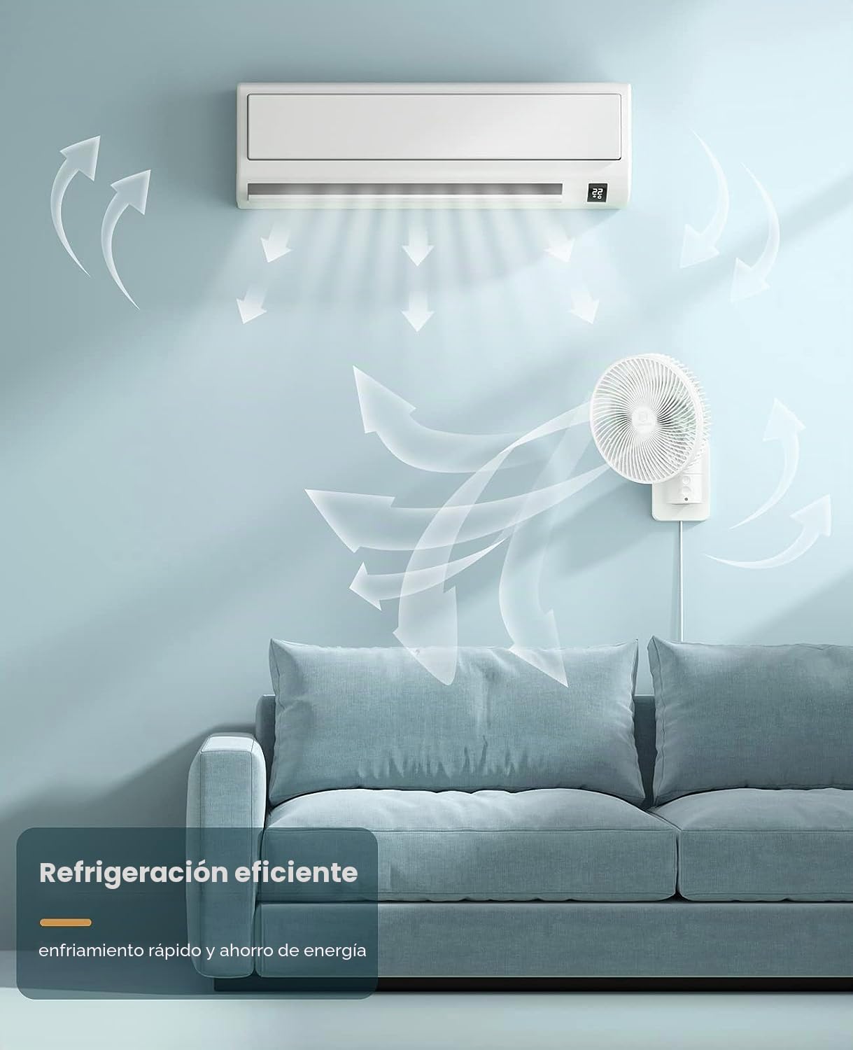 Ventilador oscilante montado en la pared de 8 pulgadas con control remoto, temporizador y ajustes de 4 velocidades, inclinación ajustable, cable de 70 pulgadas ultra silencioso, potente, 7 cuchillas,