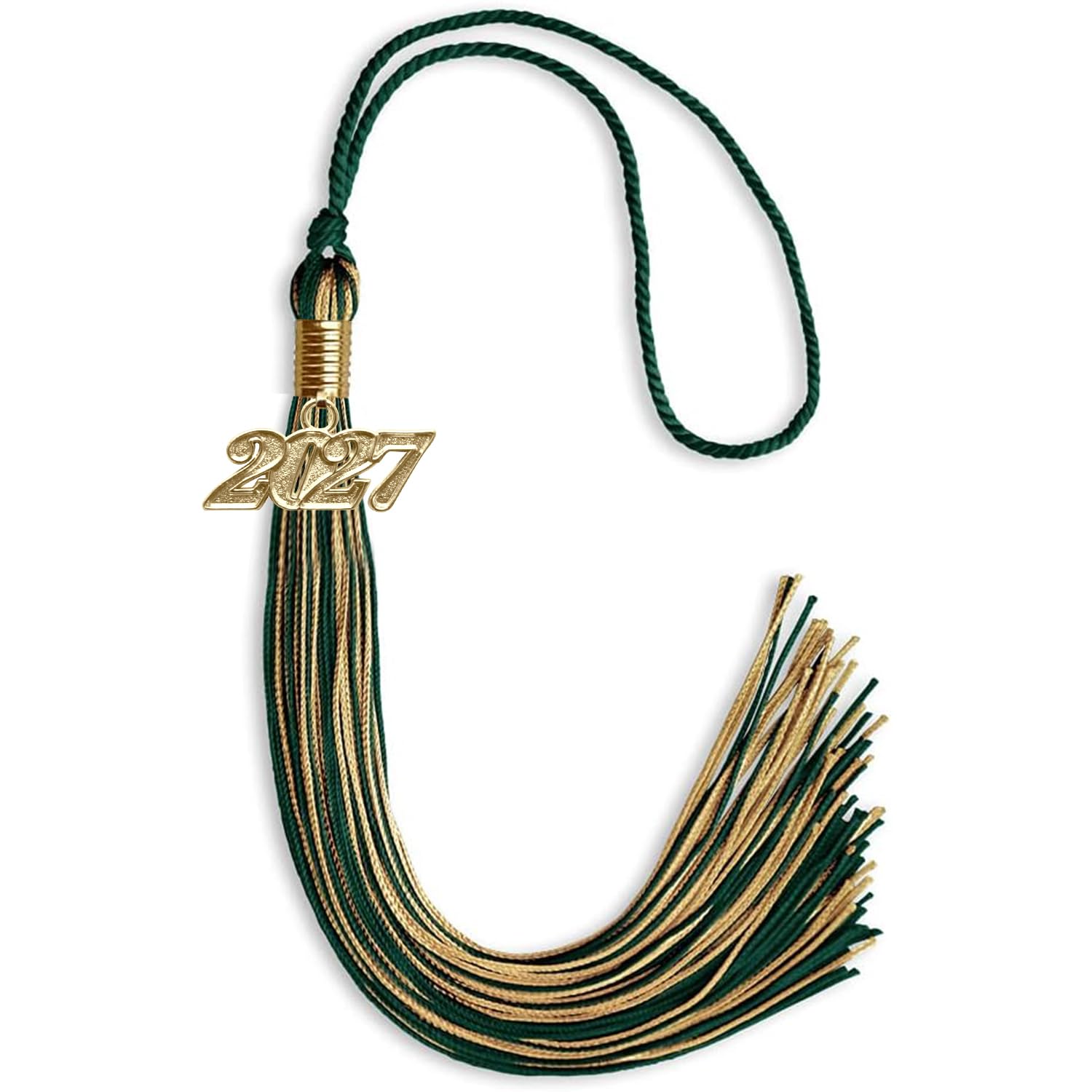 Endea Graduation Mixed Double Color Tassel with Gold Date Drop (Hunter Green/Antique Gold, 2027)