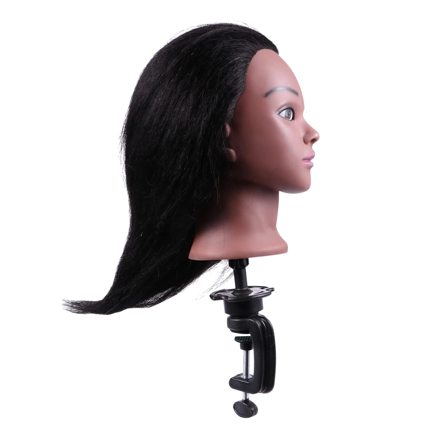 GALPADA Black Skin Hair Braiding Mannequin Head Training Doll for Cosmetology Practice Realistic 22 Styling Head Clamp for Hairdressers and Students
