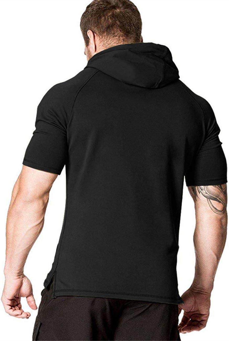 COOFANDY Men's Short Sleeve Hoodie Workout Gym Sweatshirt Muscle Fit Fashion Athletic Hoodies Pullover Cotton Hooded T-Shirts - Image 2