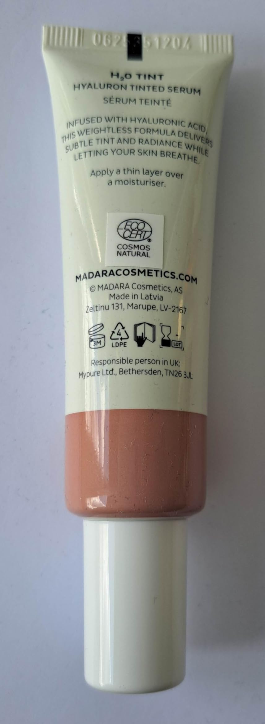 MADARA Tinted Hyaluronic Serum Foundation - H20 Tint Sun Flower 30 ml, A Tinted Hyaluronic Acid Serum for Face, provides Weightless Moisture and Freshness with Every Drop
