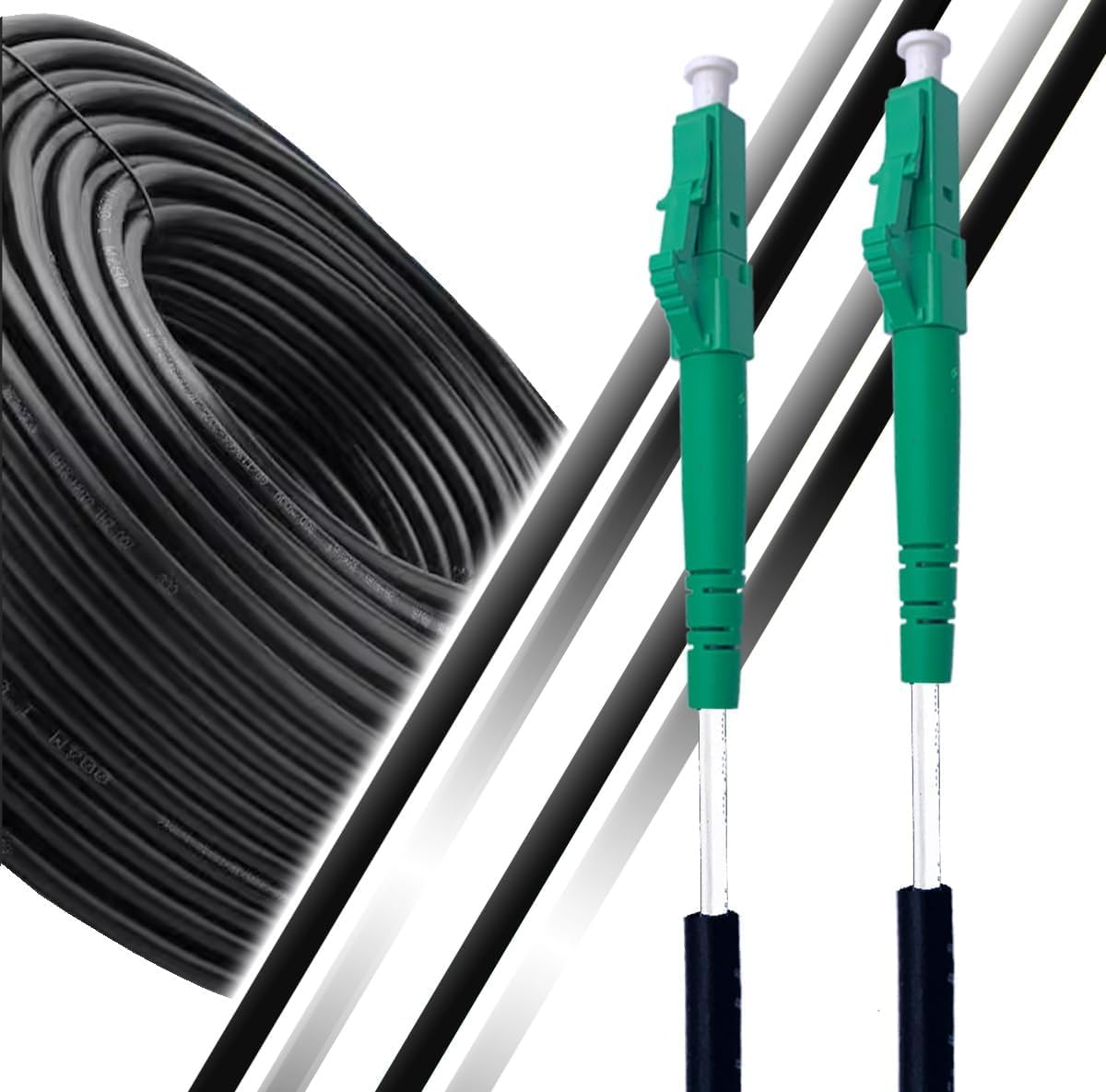 Elfcam® - 50m Cable de Fibra óptica para Exteriores, LC/APC a LC/APC OS2 Simplex, Monomodo, Diámetro del Cables 5,0 mm, 50 Metros