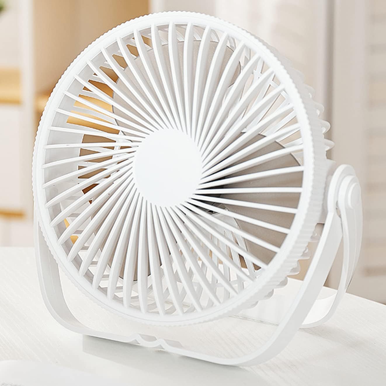 ZRYAIGQIN USB Small Desk Fan, Portable Fans with 3 Speeds Strong Airflow, Quiet Operation and 360°Rotate, Personal Table Fan for Home,Office, Bedroom - 3.9 ft Cord (White)