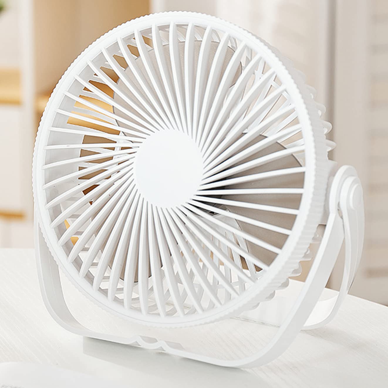 ZRYAIGQIN USB Small Desk Fan, Portable Fans with 3 Speeds Strong Airflow, Quiet Operation and 360°Rotate, Personal Table Fan for Home,Office, Bedroom - 3.9 ft Cord (White)