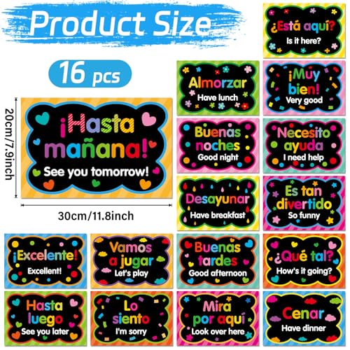 gisgfim Conjunto de pôsteres de 16 peças de palavras e frases em espanhol com frases em espanhol, qu