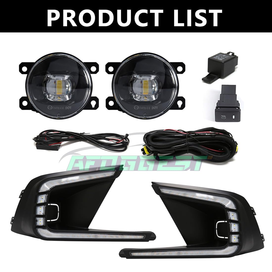 AFOGGEST Daytime Running Light For Honda Civic 2021 2022 2023 Fog Light Replacement Tri-Colors DRL With LED Lamp Blub Replacement Light with Bezel