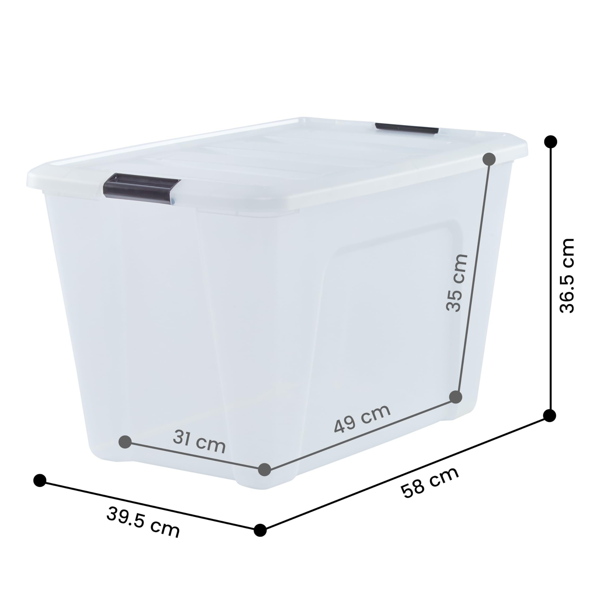 Iris Ohyama Scatole Portaoggetti in con Coperchio, 60L, Lotto di 4, Trasparente, Clip di Bloccaggio, Empilabile, Maniglia, Per Camera, Armadio, Ufficio, Organizzatore, Senza BPA, DDNTB-60