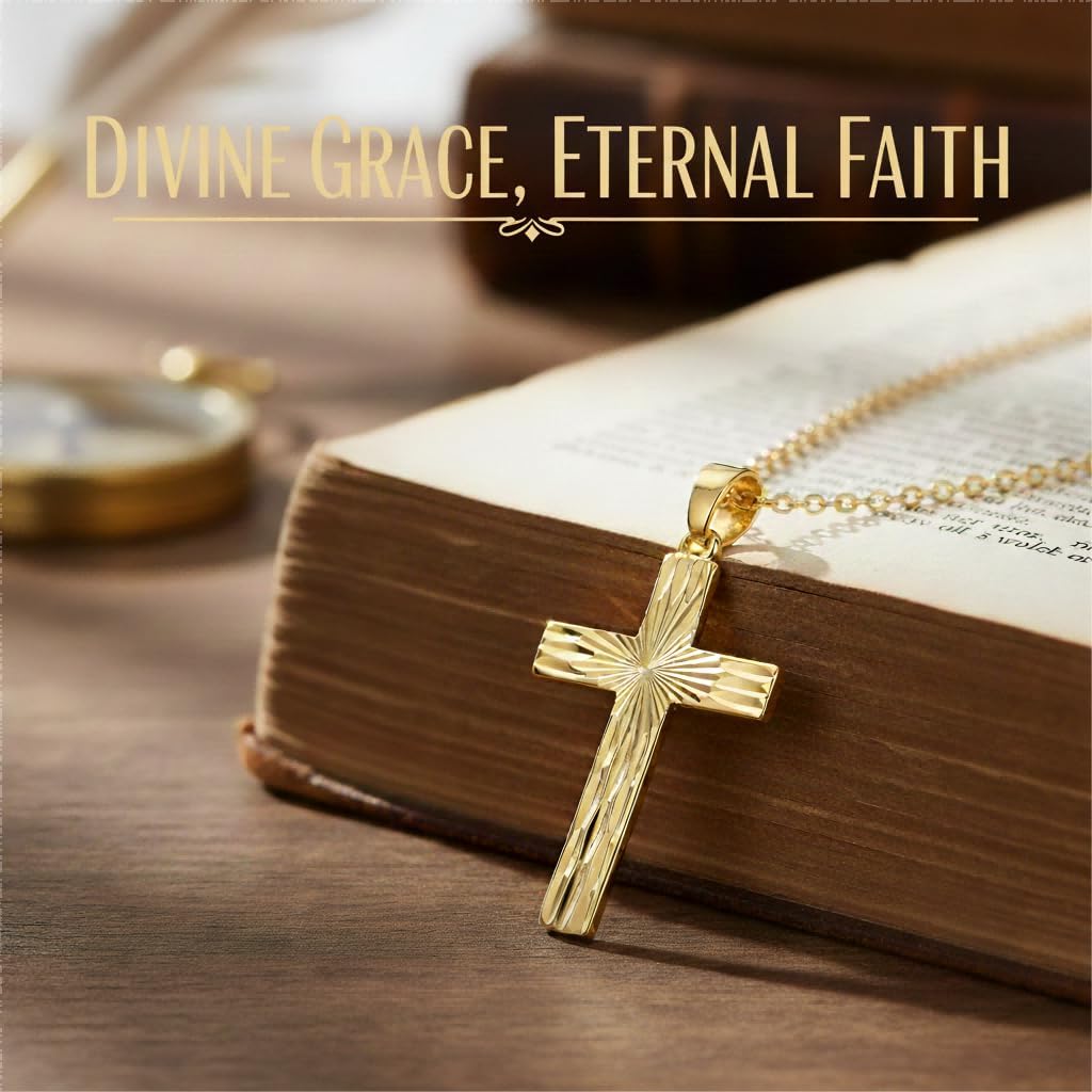 14k Gold Cross Necklace Women Elegent Gold Cross Pendant Necklace Dainty Faith Religious Necklace Jewelry Gift, 18 inches Chain, Gift Box - Image 8