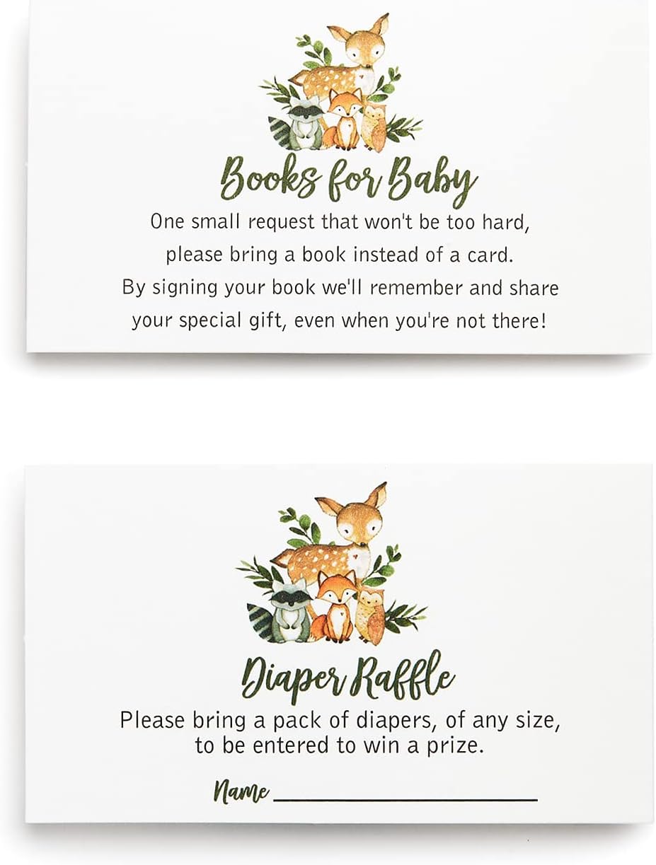25 Wreath Woodlands Greenery Baby Shower Invitations (Large Size 5X7 inches), Diaper Raffle Tickets, Baby Shower Book Request Cards with Envelopes Woodland Creature Invites Neutral Baby Showers Fox