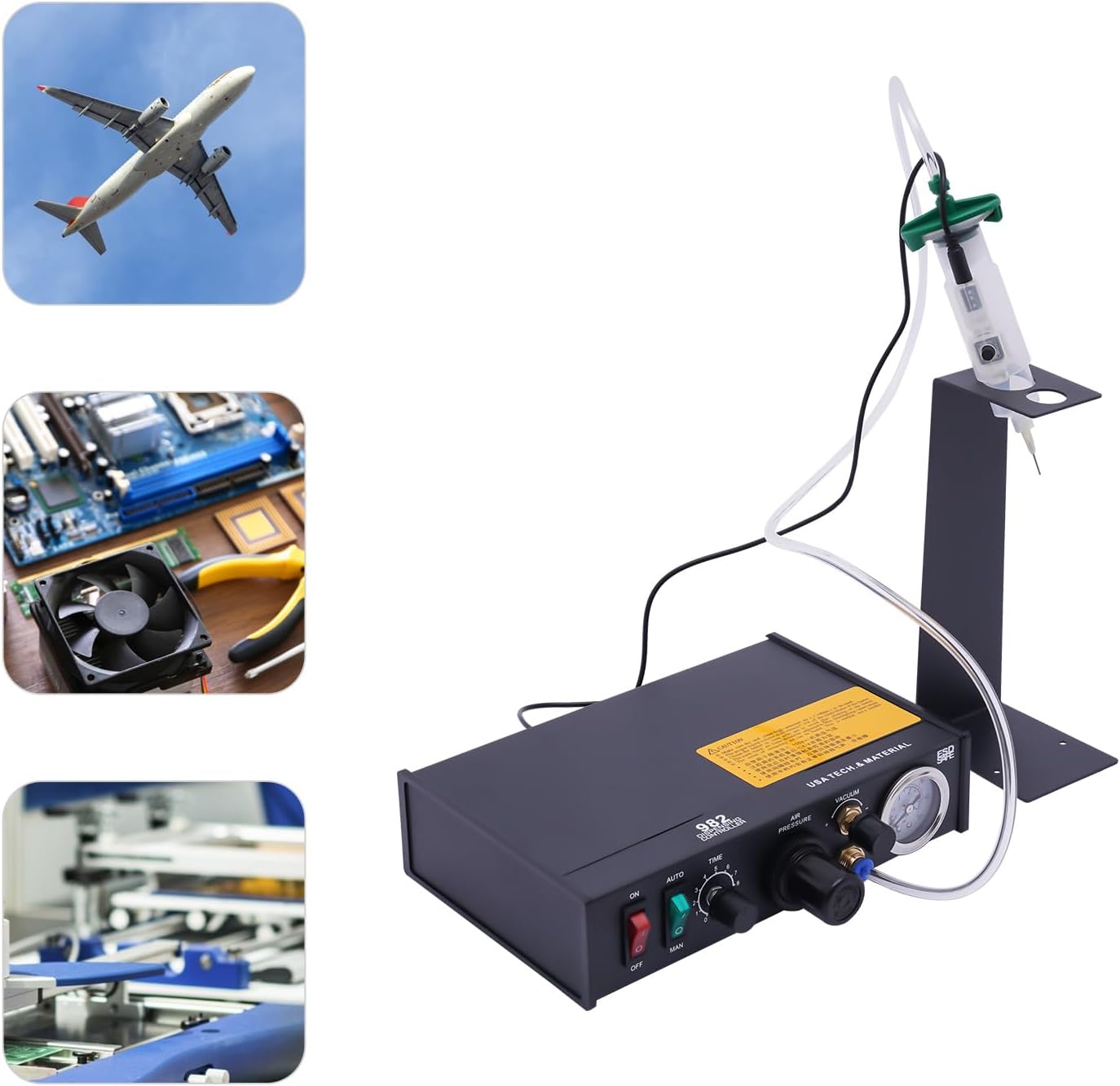 982 Pneumatic Glue Dispenser Solder Paste Controller, 110V Glue Liquid Adhesive Dispensing Machine Semi-Automatic/Manual Operations Dropper Machine for Electronic, Jewelry, Industrial