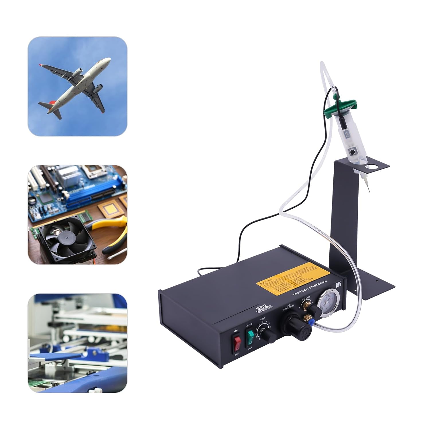 110V Semi-Automatic Glue Dispenser - Pneumatic Precision Adhesive Dispensing Machine with 0.01mL Control, Timer & Manual Mode for Electronics/Jewelry/Industrial Use (60Hz, Includes 3 Nozzles)