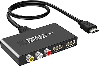 RCA to HDMI Converter, AV and HDMI to HDMI Adapter 3 in 1 Out, 1 Port RCA and 2 Port HDMI Input Switcher Selector for N64 PS2/3/4 Wii Xbox VHS VCR Blue-ray DVD Players