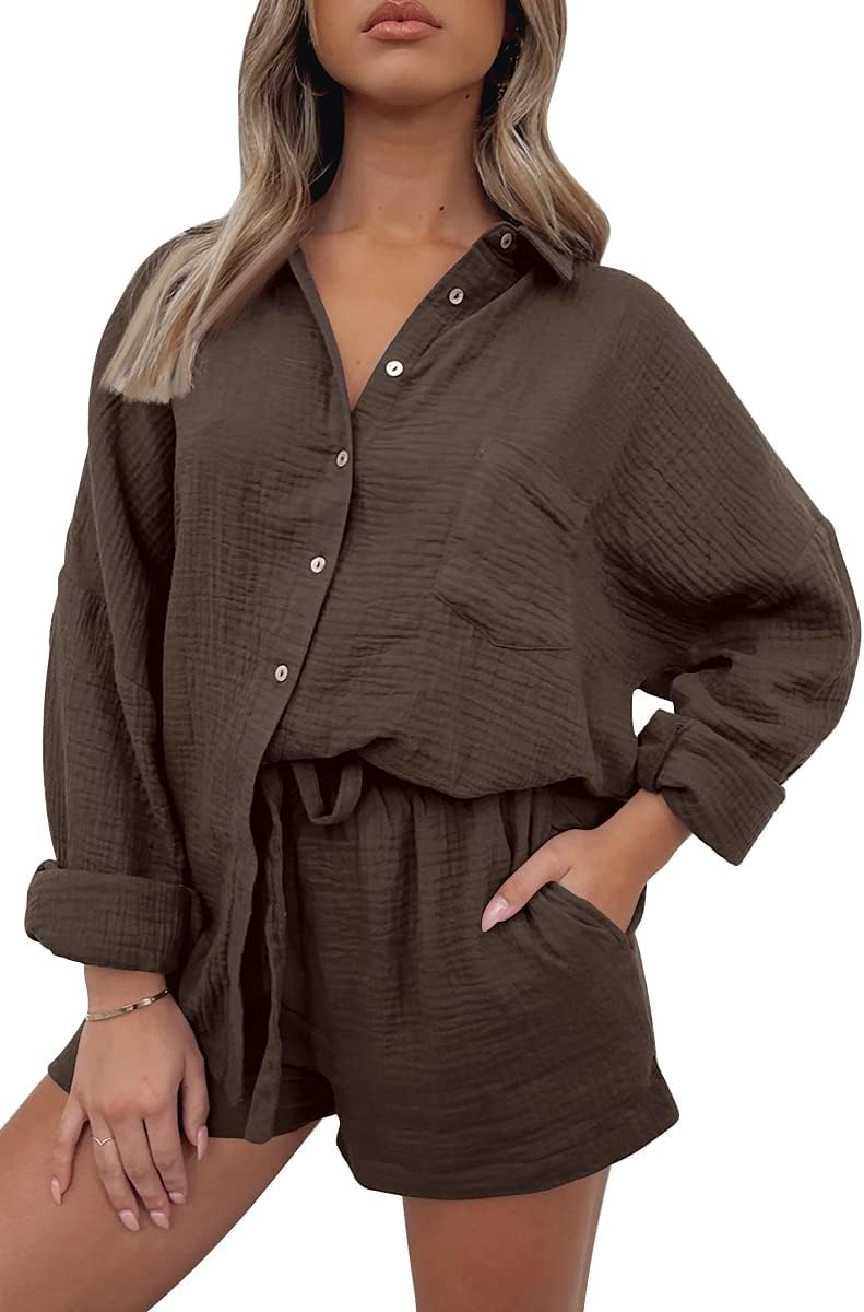 AUTOMET 2 Piece Sets For Women Lounge Wear Matching Two Piece Pajama Fashion Oversized Shirts And Shorts Spring Outfit 2026