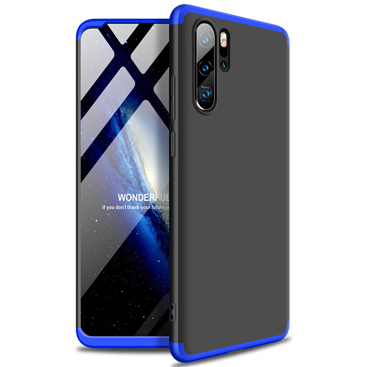 TXLING for Huawei P30 PRO Case 360° Protective Cover PC Hard Shell Anti-Shock Anti-Scratch Bumper Matte Phone case (blue black) + 1 Pack Screen Protectors