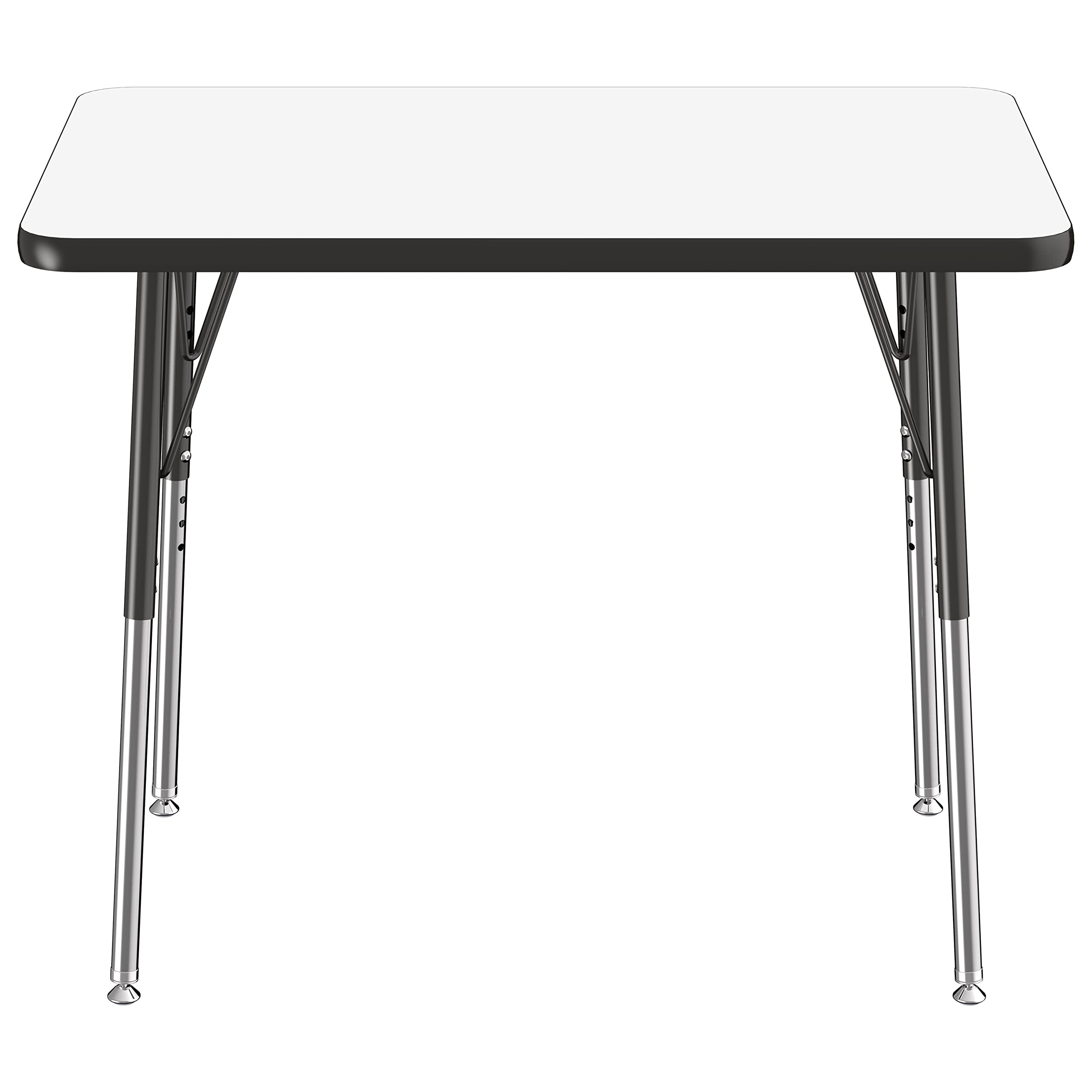 FDP Dry-Erase Rectangle Activity School and Office Table (24 x 36 inch), Standard Legs with Swivel Glides, Adjustable Height 19-30 inches; Quick Ship Single Box - Whiteboard Top and Black Edge