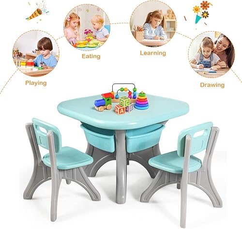 Miniatura 3 de Costzon juego de mesa y 2 sillas para niños para arte con cubos de almacenamiento desmontables fuerte capacidad de carga livianos muebles de