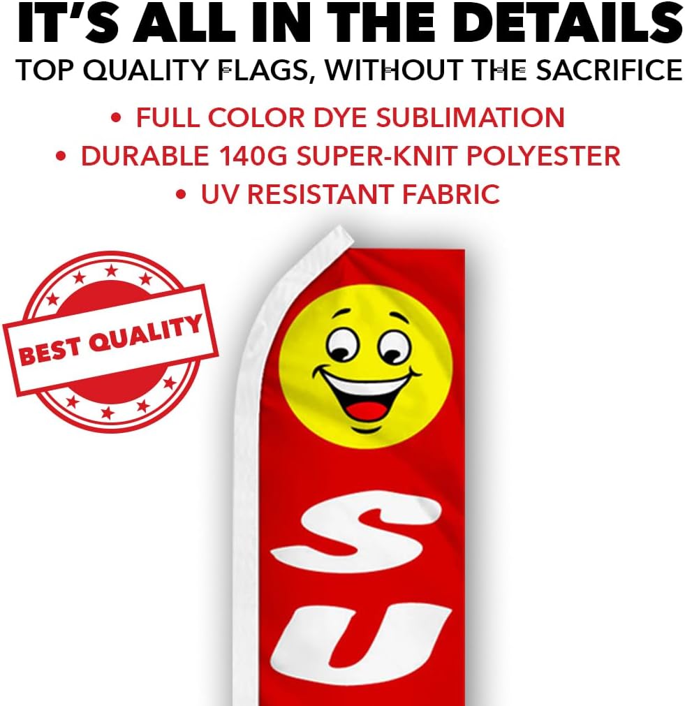 Super Sale Happy Face Swooper Feather Flag - Great for Furniture Stores, Dealerships, and Businesses