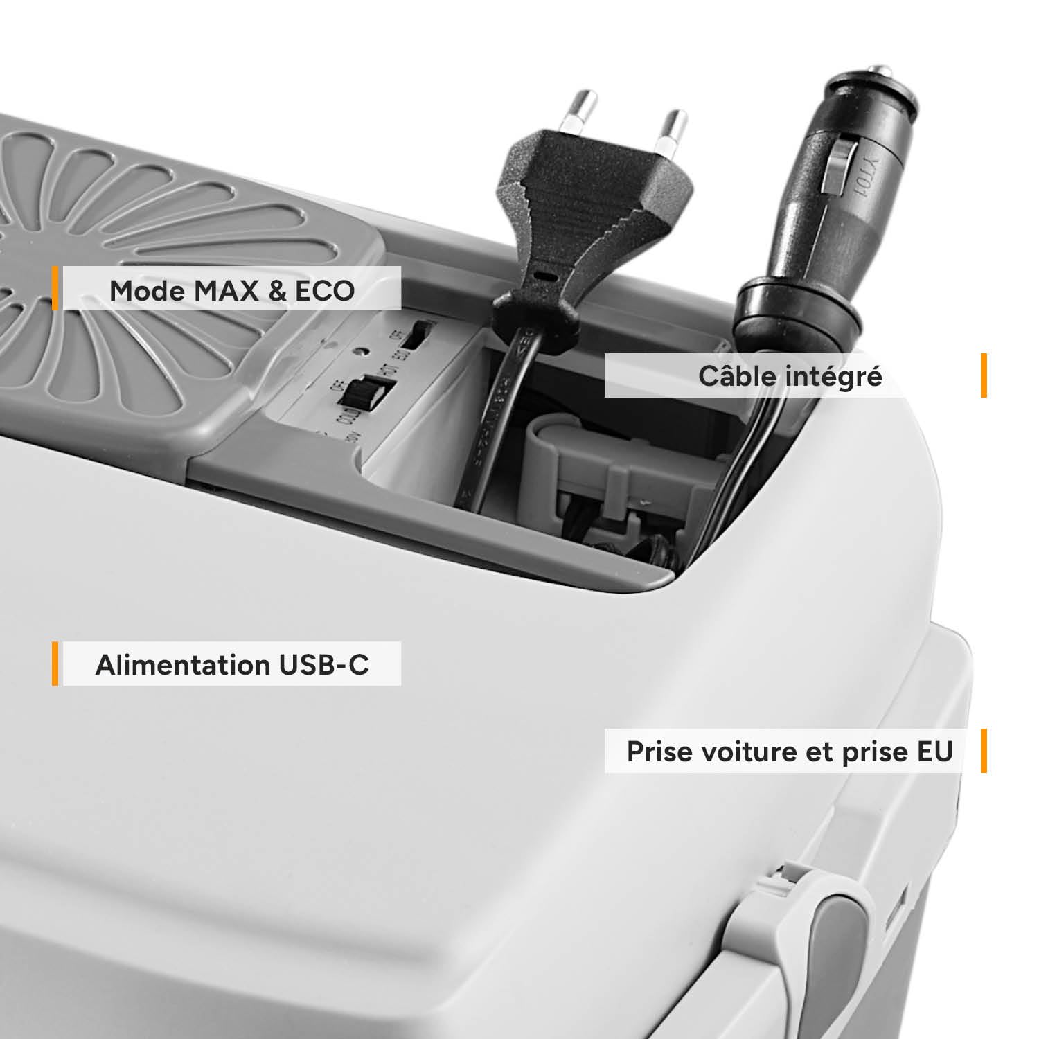 TZS First Austria - Glacière Électrique 32L - Triple Alimentation avec USB-C PD 3.0 - Refroidissement & Chauffage - 12V/230V/USB-C - Mini-Bar Mobile - Gris