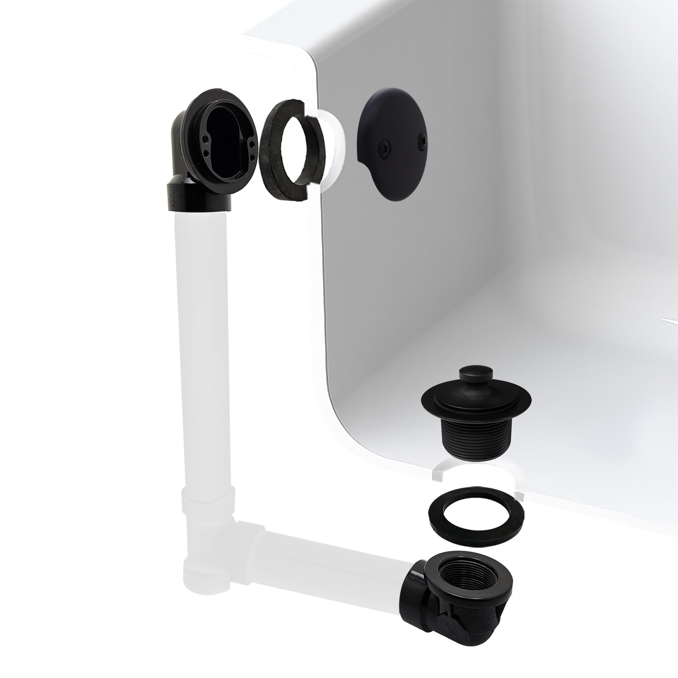 Westbrass A544-62 Plumber's Pack Twist & Close - Tapón de drenaje para bañera con placa frontal de dos agujeros - SCH. 40 ABS, negro mate
