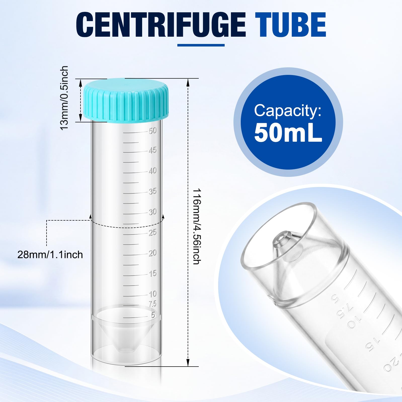 Xuhal 100 provette per centrifuga da 50 ml, 28 x 116 mm, in plastica, verde