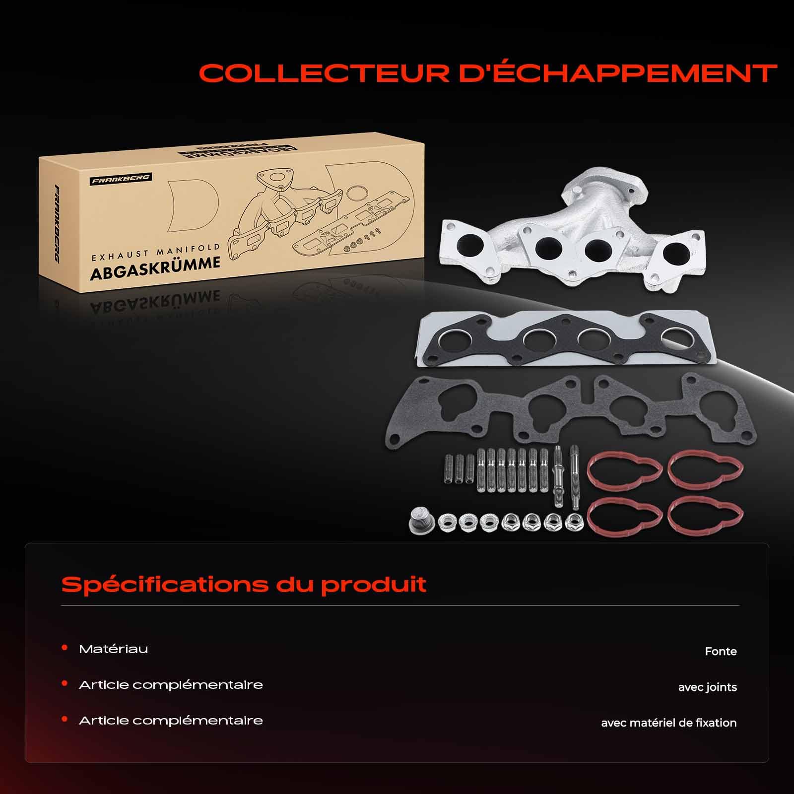 Frankberg Collecteur d'échappement en fonte 7700873358 | Compatible avec: M.e.g.a.n.e I Classic LA0/1, K.a.n.g.o.o Express FC0/1, Clio II BB CB, Rapid Kasten/MPV F40 G40