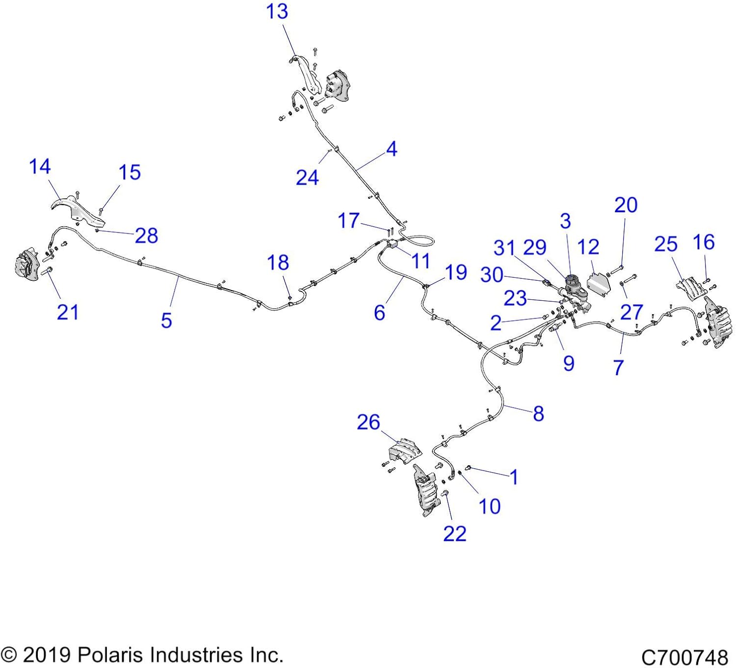 Polaris RZR Brake Line, Rear, Genuine OEM Part 1913311, Qty 1