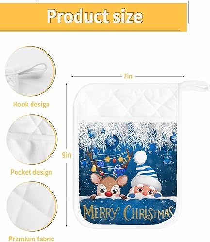 Miniatura 26 de Juego de 3 agarraderas de tela de toalla con bolsillo para cocina, antideslizante y aislante de calor, guantes de horno gruesos para hornear