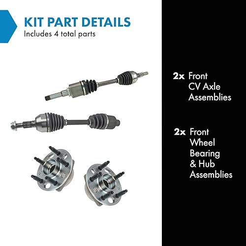 Miniatura 2 de TRQ Juego de 4 piezas de dirección delantera, ejes de eje CV y cojinetes de cubo de rueda para Chevy Equinox 2.4L 2010-2016  GMC Terrain 2.4L