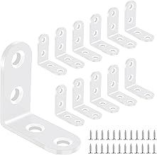 Pack of 12 Angle Connectors 40 × 40 mm, White Stainless Steel Angle Metal Angle 90 Degree L Shape Furniture Angle Stainless Steel Angle Small with 48 Screw for Wood Furniture Table Chair