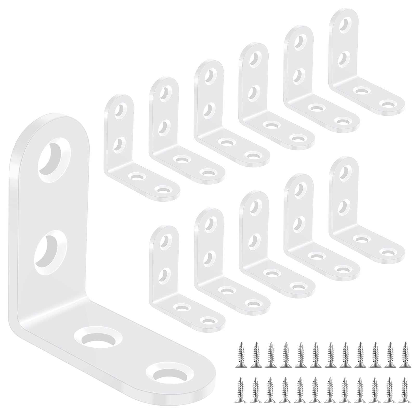 12 Pcs Corner Bracket 40 × 40mm, White Right Angle Bracket 90 Degree Carbon Steel L Bracket Corner Brace with 48 Screws Small Brackets L Shaped bracket for Wood Furniture Fixation