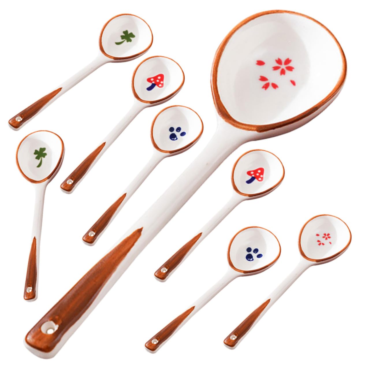 TOYANDONA Keramik Löffelset Kinder Suppenlöffel mit Langem Griff Lebensmittelecht Buntes 8 Stück Essbesteck für Brei Dessert Alltag und Picknick