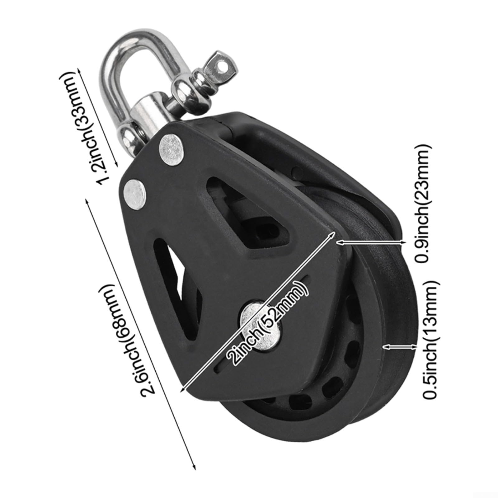 Schwerlast Seilrolle Einzelrolle Block Umlenkrolle für Segelboot Marine Zubehör mit 460kg Belastbarkeit für 10mm Seile