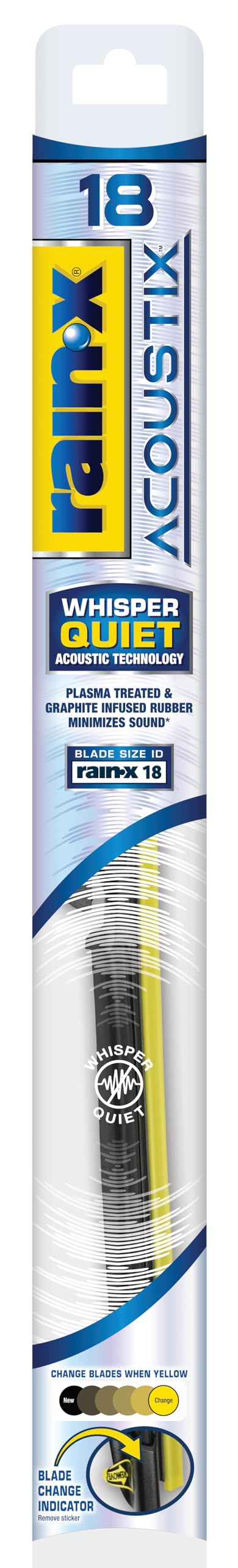 rain-x acoustix 18" wiper blades (pack of 1), whisper quiet automotive replacement windshield wipers, plasma treated & graphite-infused coating for smooth performance & long-lasting durability