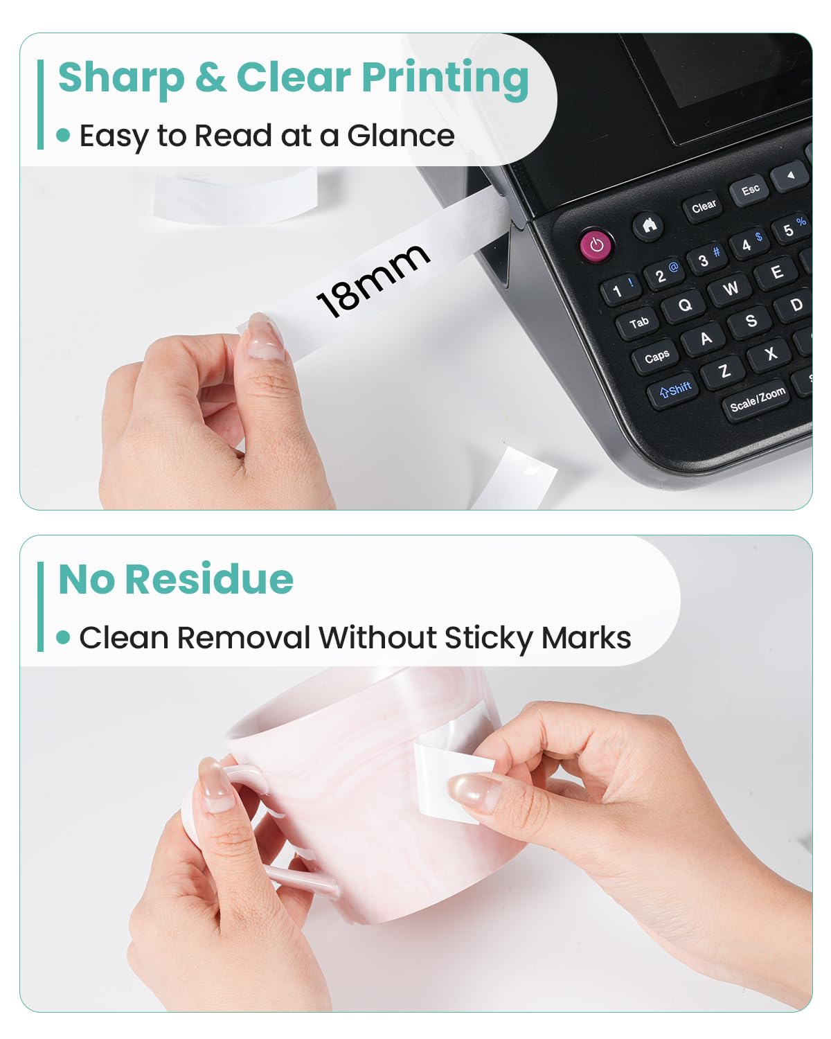 Nastro per etichette di ricambio da 18 mm per TZe-241 Brother Label Maker Tape 18 mm 0,7 pollici Tz laminato bianco TZe241 P-Touch nero su bianco per PTD410 PT-D400 PT-D610BT PTD600 ricarica, 3/4