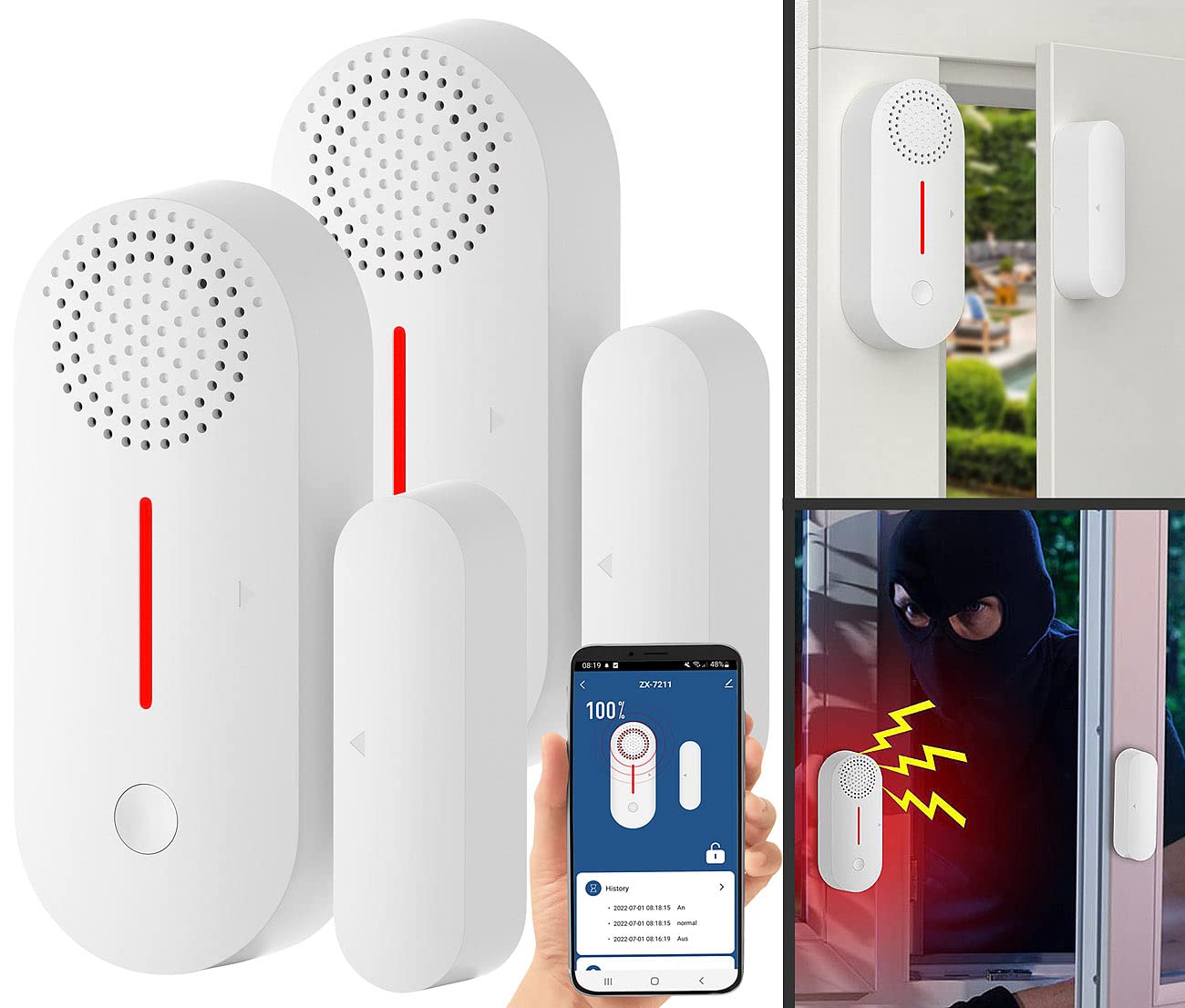 VisorTech Türsensoren Alexa: 2er-Set WLAN-Tür- & Fensteralarme mit Sirene, App und Sprachsteuerung (Fenster-Tür-Alarme mit Sirene, Kontaktalarme mit, Türkontakt Funk)