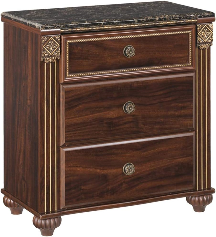 Ashley Furniture Signature Design - Gabriela Nightstand - 3 Drawer Bedside Table - Traditional - Dark Reddish Brown