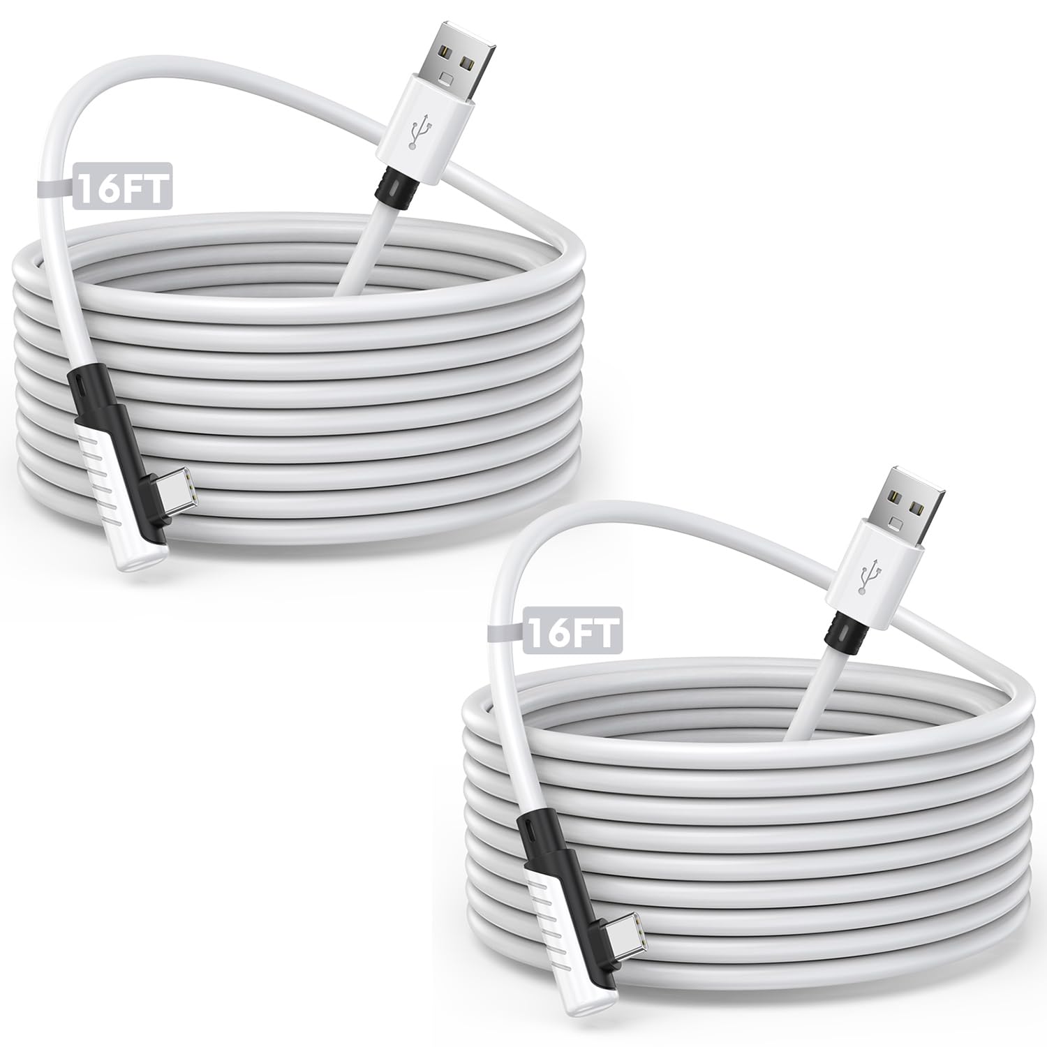 Lot de 2 câbles de liaison rapide de 4,9 m pour PC VR adaptés pour Oculus/Meta Quest 3/Meta Quest 3S, Quest2/Pro/Pico 4/Ultra et PC/SteamVR, transfert de données PC haute vitesse, câble USB 3.0 vers
