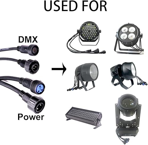 Miniatura 8 de Cable de alimentación Dmx impermeable, 6.6 ft 6.6 pies macho hembra Dmx+conector de salida de datos de alimentación, cable Dmx impermeable y cable