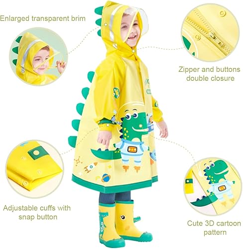 Miniatura 2 de Chubasqueros con capucha para niños, poncho de lluvia impermeable, traje de lluvia para niños y niñas, lindo traje de lluvia de dibujos animados 3D,