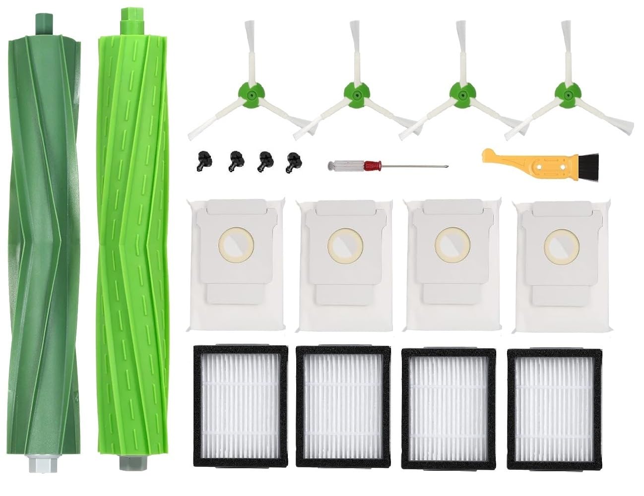 GIBTOOL13 Pack Replacement Parts Compatible for iRobot Roomba i7 i7+ i3 i3+ i4 i6+ i8 i8+ J7 J7+ Plus Vacuum Cleaner,1 Set Roller Brushes 4 Filters 4 Side Brushes 4 Bags